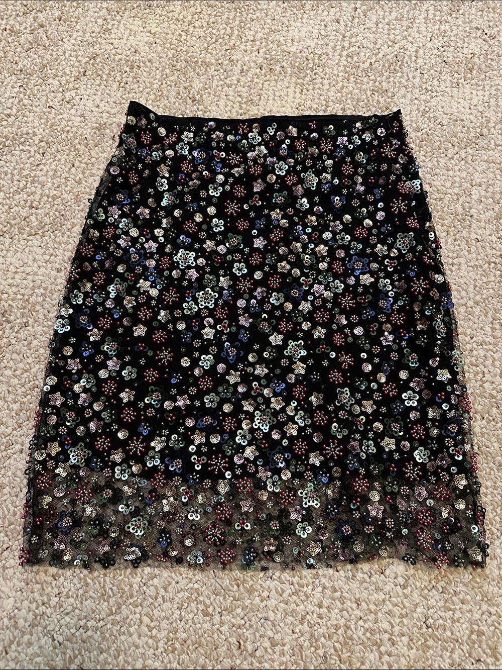 J. Crew Black Sequin Floral Pencil Skirt